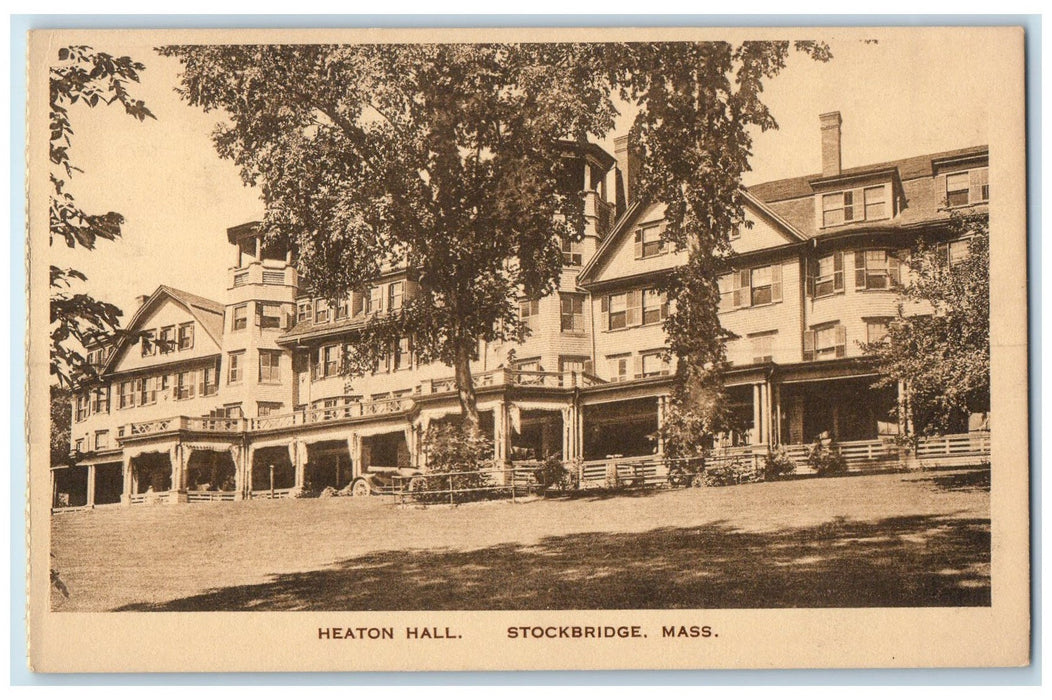 c1920's Heaton Hall Building Classic Car Stockbridge Massachusetts MA Postcard