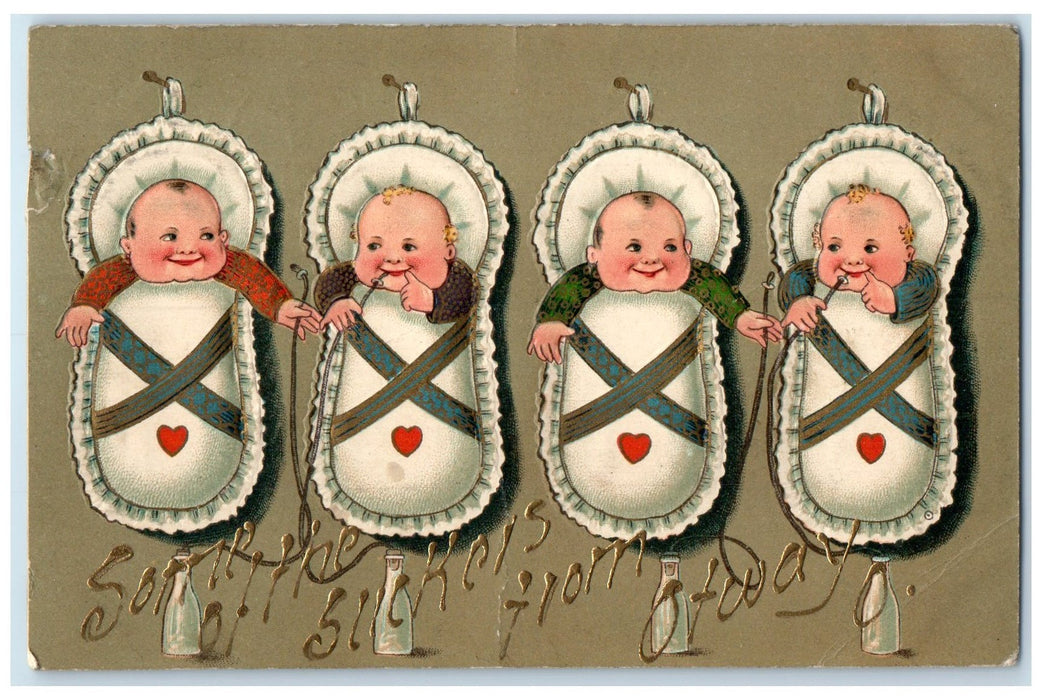 1910  Embossed Four Babies Hanged Scene Otway Ohio OH Posted Vintage Postcard