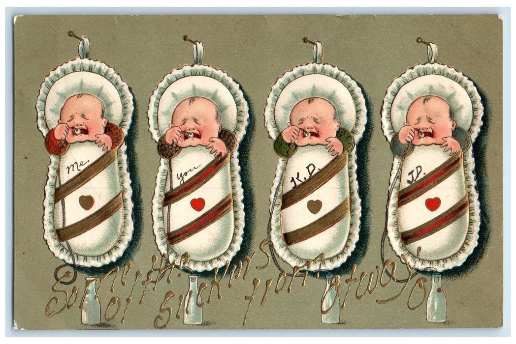 1910 Embossed Four Babies Hanged Crying Otway Ohio OH Posted Vintage Postcard