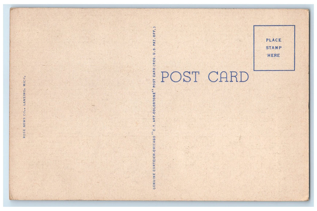 c1940's Michigan Avenue Buildings Tower Classic Car Lansing Michigan MI Postcard