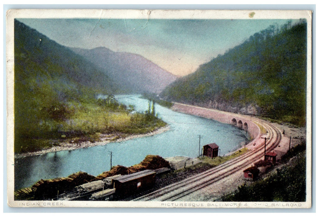 1910 Indian Creek Picturesque Baltimore Ohio OH Posted Train Locomotor Postcard