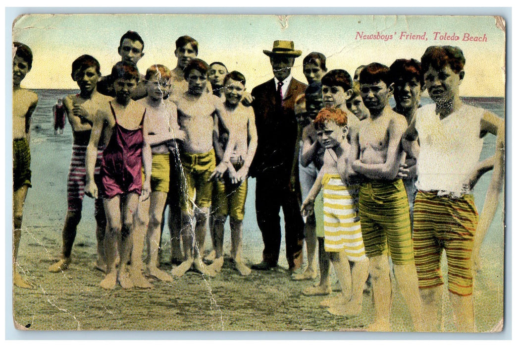 1912 Newsboys' Friend People Scene Toledo Beach Ohio OH Posted Vintage Postcard