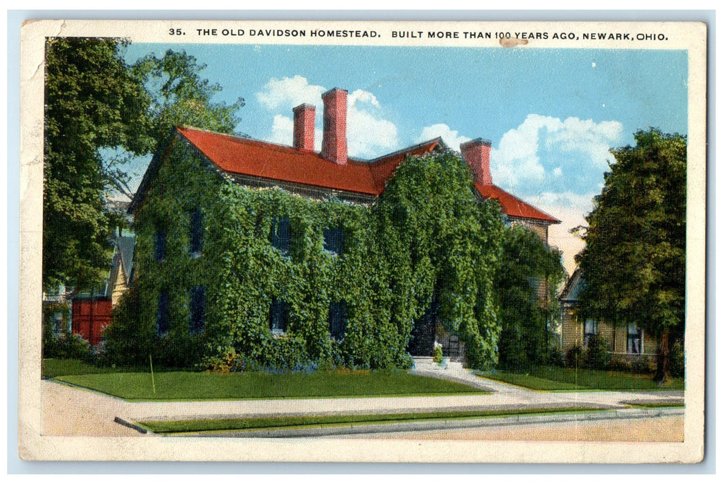 1922 The Old Davidson Homestead Exterior Newark Ohio OH Posted Trees Postcard