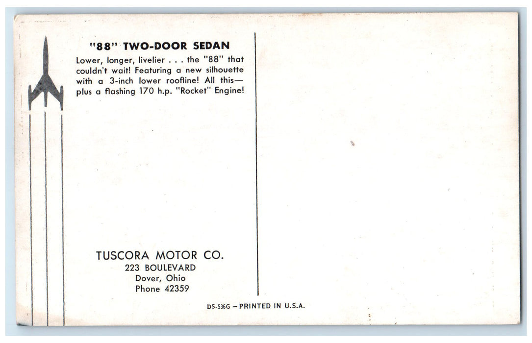 c1960's 88 Two-Door Sedan Tuscora Motor Company Dover Ohio OH Unposted Postcard