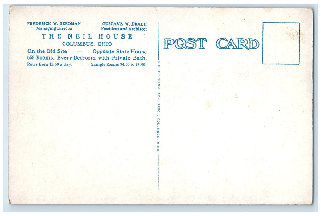 c1920's The Neil House Exterior Roadside Columbus Ohio OH Unposted Flag Postcard