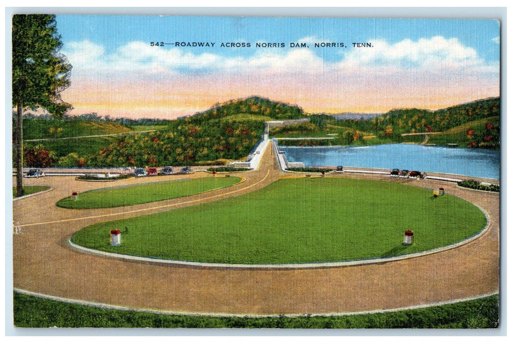 1946 Roadway Across Norris Classic Cars Dam Norris Tennessee TN Posted Postcard