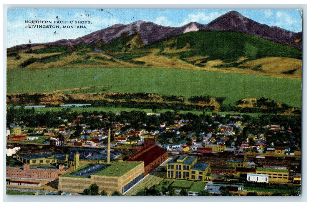 1953 Northern Pacific Shops Mountain Scene Livingston Montana MT Posted Postcard