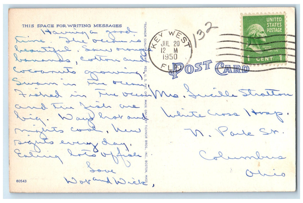 1950 Overseas Highway Bus On Bridge Scene Key West Florida FL Posted Postcard