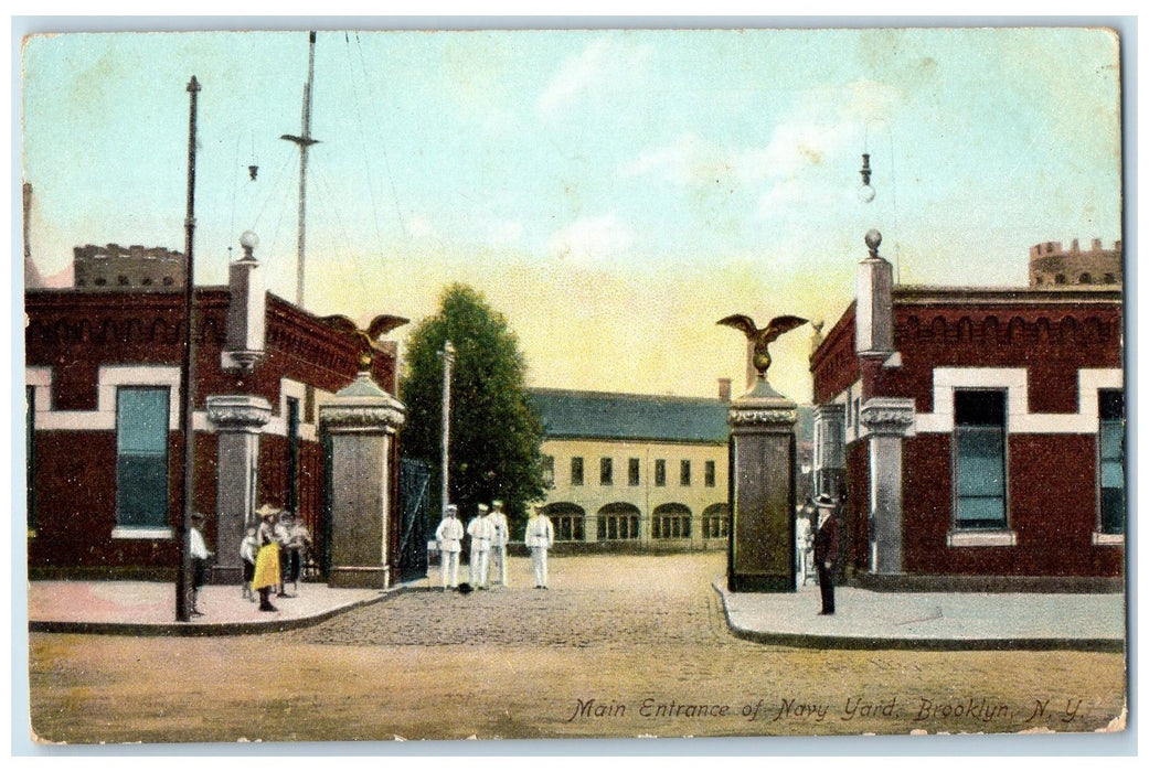 c1910 Main Entrance Of Navy Yard Guards Dirt Road Brooklyn New York NY Postcard