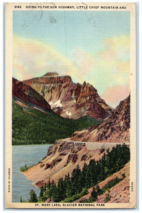 1949 St. Mary Lake Little Chief Mountain Scene Glacier National Park MT Postcard