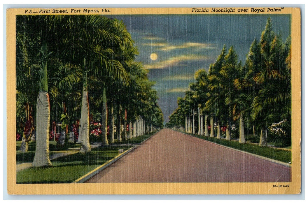 1951 Beach Rural Station Cancel First Street Fort Myers Florida FL Moon Postcard
