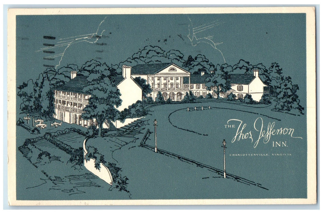 1952 Thos Jefferson Inn Sketch Scene Charlottesville Virginia VA Posted Postcard