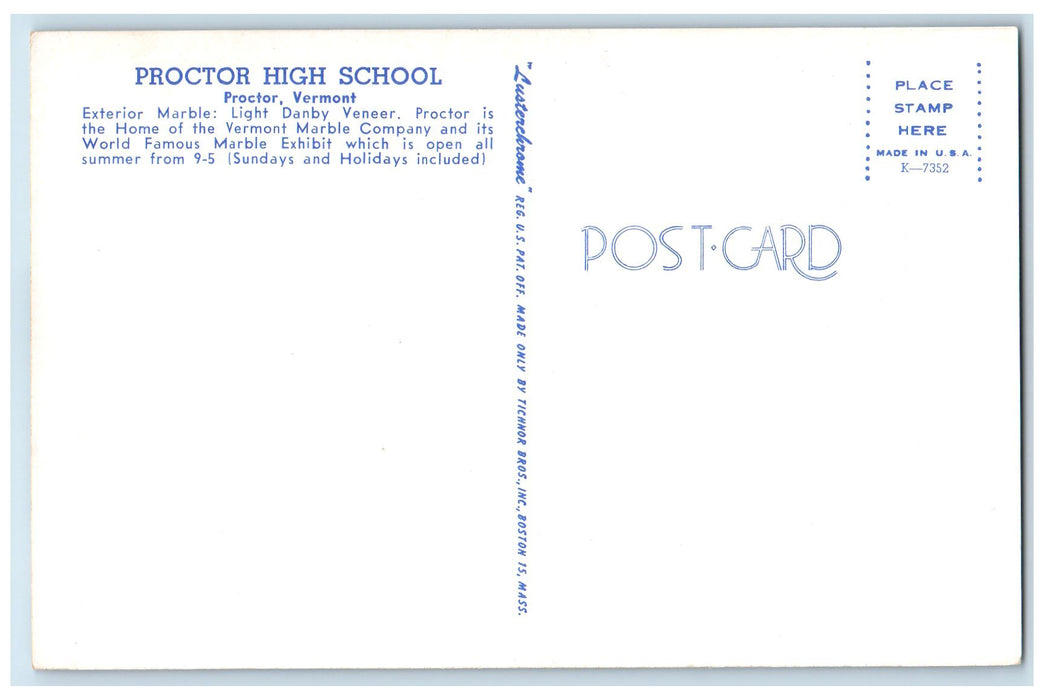 c1950 Proctor High School Campus Building Dirt Road Proctor Vermont VT Postcard