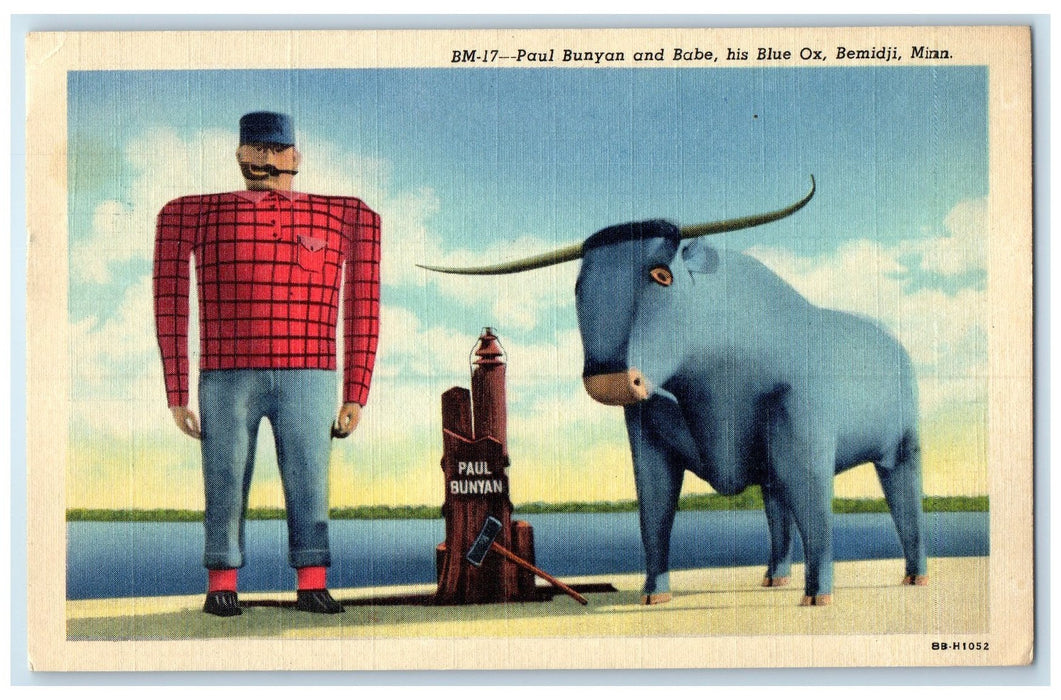 1950 Paul Bunyan And Babe His Blue Ox Scene Bemidji Minnesota MN Posted Postcard