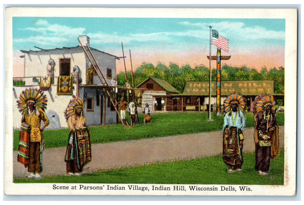 c1920's Scene At Parson's Indian Village Indian Hill Wisconsin Dells WI Postcard