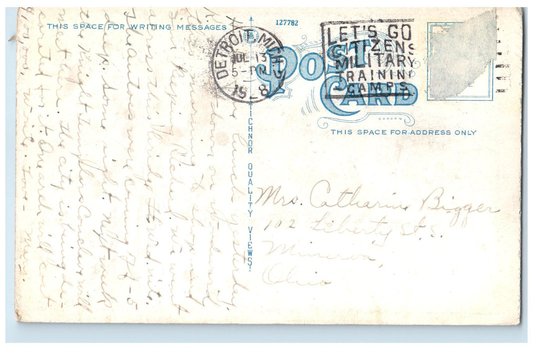 c1920 Belle Isle Bridge Approach From Jefferson Ave Detroit Michigan MI Postcard