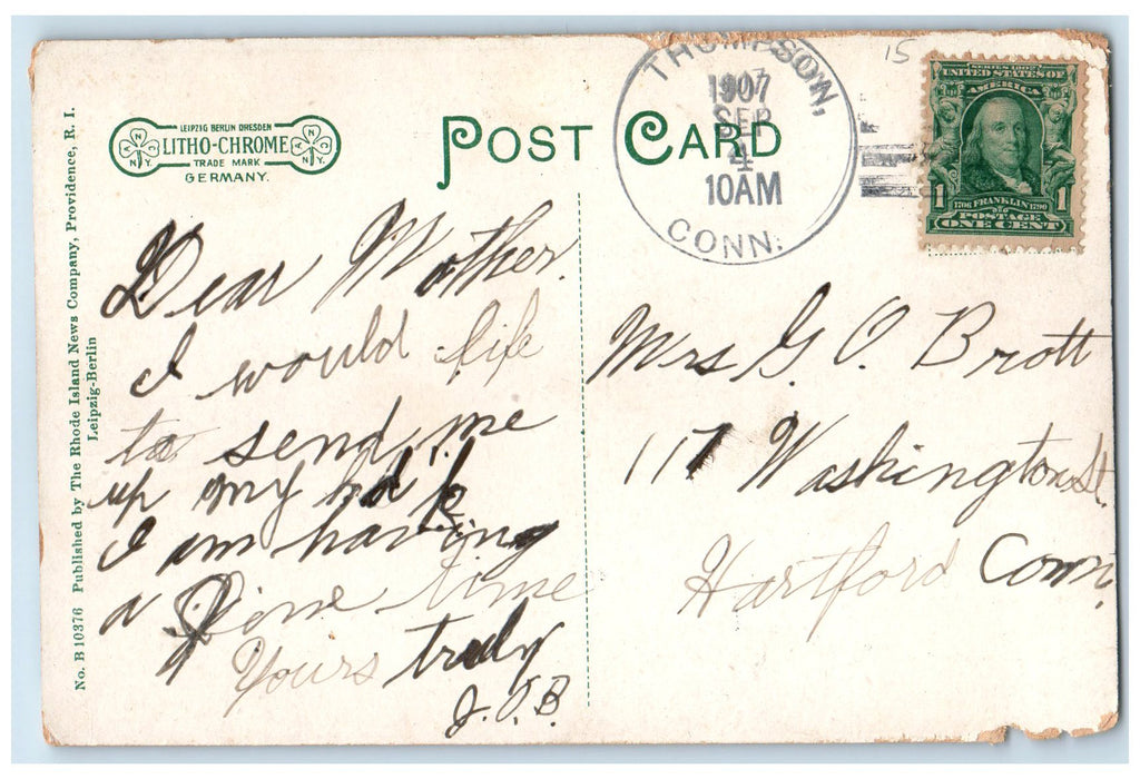 1907 The Grisworld Exterior Eastern Point Connecticut CT Posted Flag Postcard