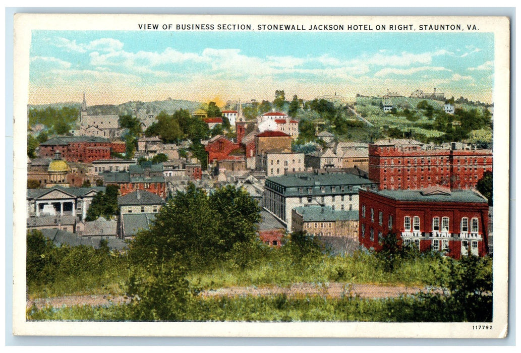 c1940's View Of Business Section Stonewall Jackson Hotel Staunton VA Postcard