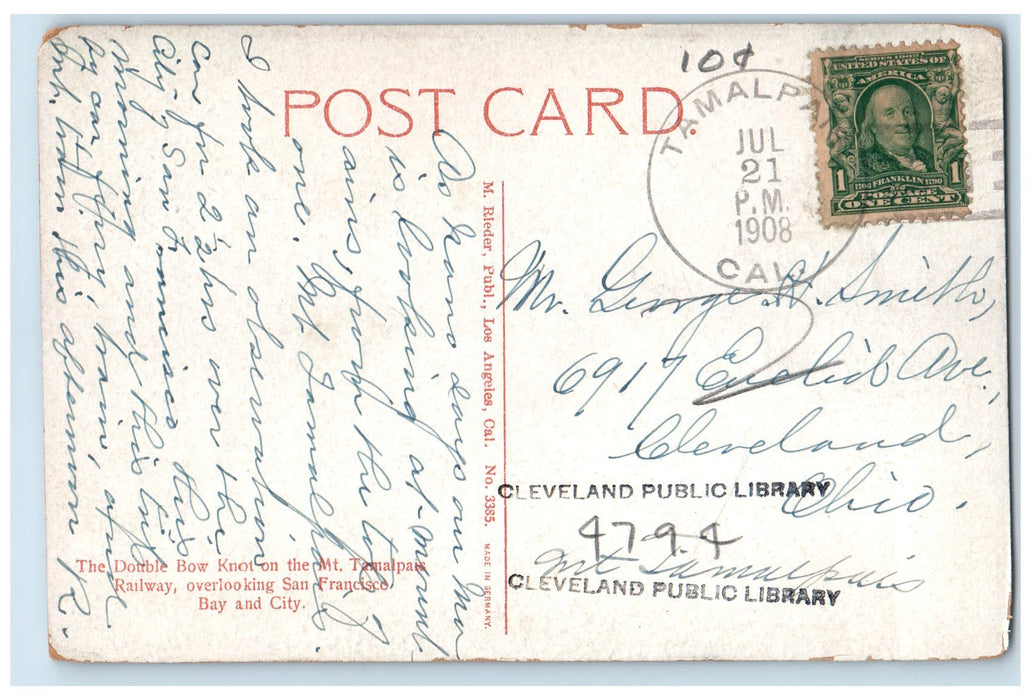 1908 The Double Bow Knot On Mt. Tamalpais Railway San Francisco CA Postcard