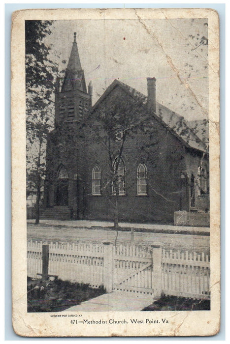 1908 Methodist Church Exterior Roadside West Point Wake Virginia VA Postcard