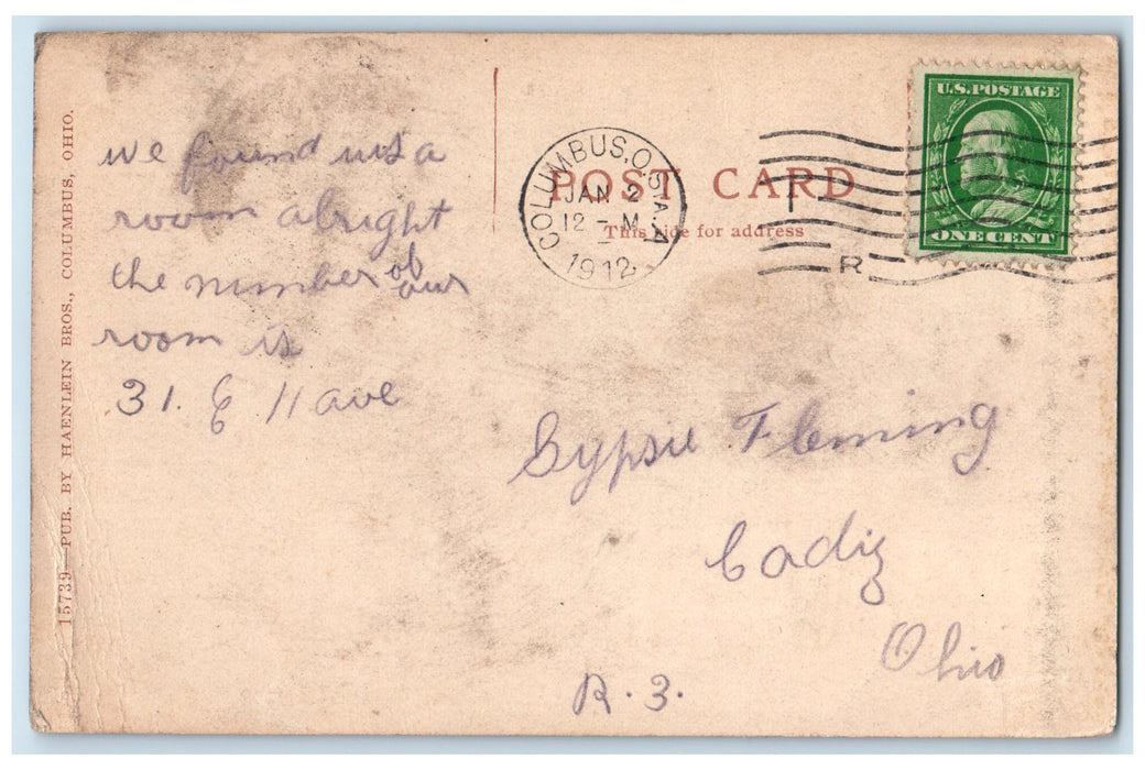 1912 Sun Dial Ohio State University Campus Building Columbus Ohio OH Postcard