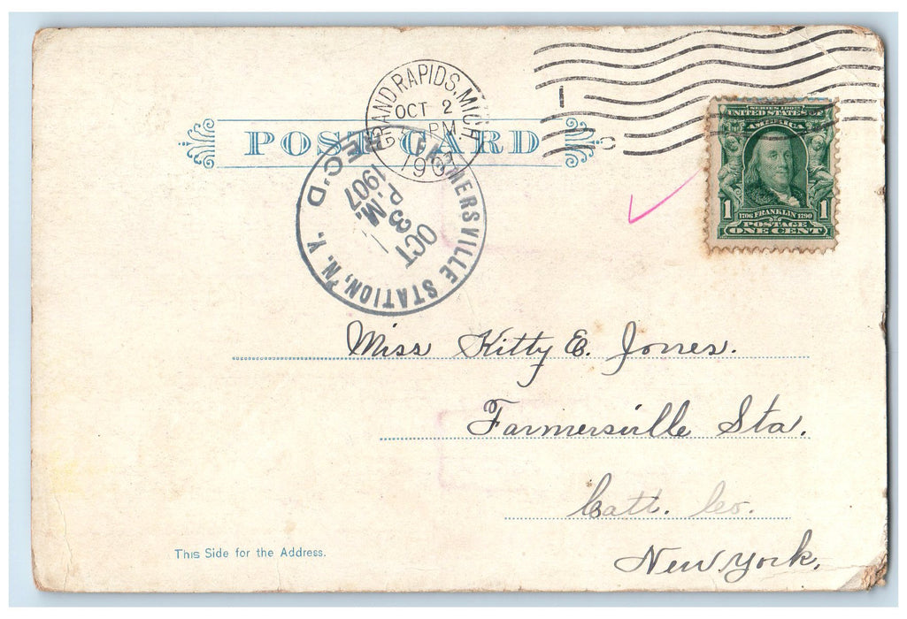 1907 Y.M.C.A. Exterior Roadside Grand Rapids Michigan MI Posted Trees Postcard