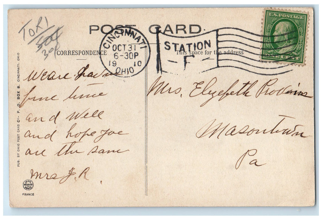 1910 Cincinnati Water Works Building Exterior Cincinnati Ohio OH Posted Postcard