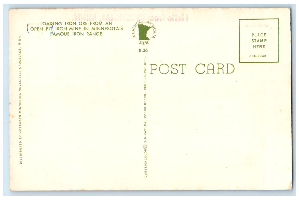 c1950 Hello From Chisholm Loading Iron Ore From Iron Mine Minnesota MN Postcard