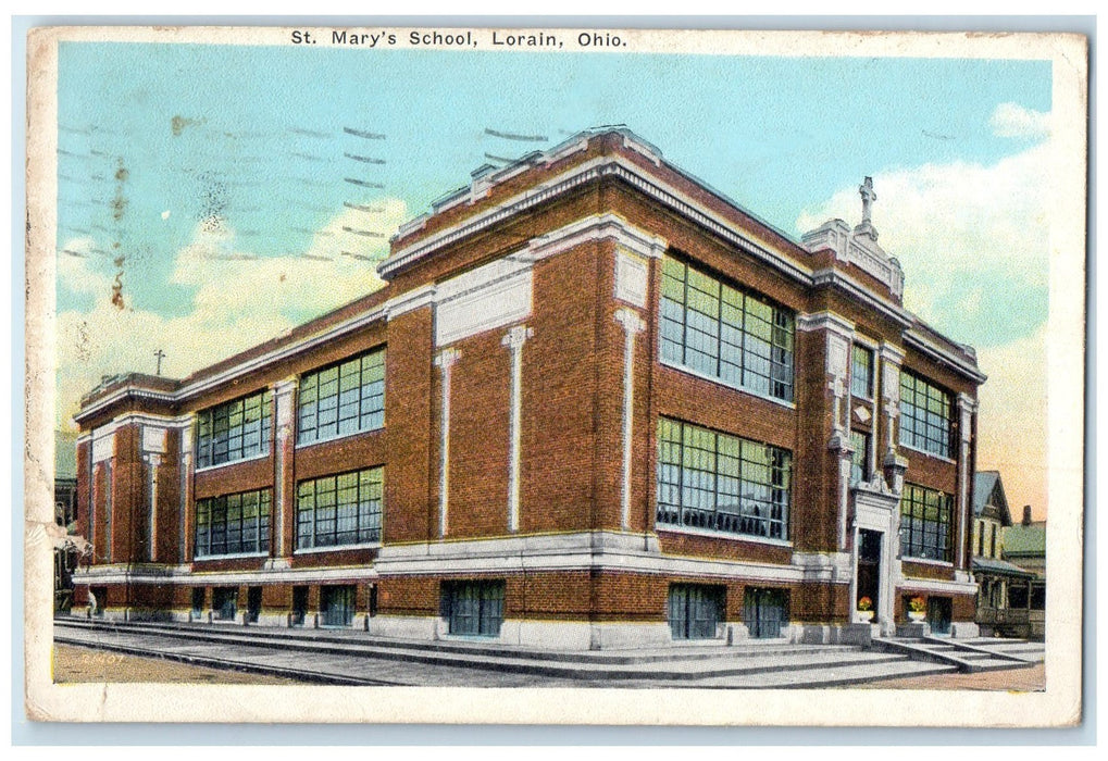 1929 St. Mary's School Campus Building Cross Dirt Road Lorain Ohio OH Postcard