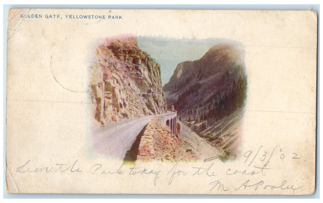1902 Golden Gate Yellowstone Park Canyon Rock Formation Road On Cliff Postcard