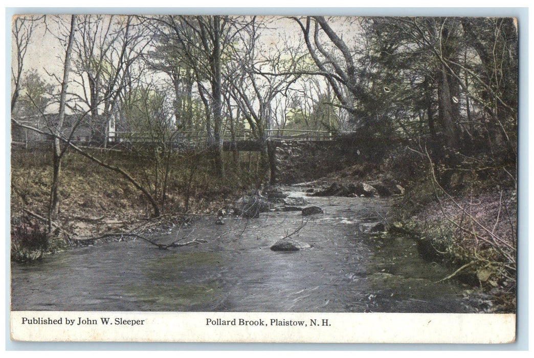 1924 Pollard Brook Plaistow River Creek Rustic Bridge New Hampshire NH Postcard
