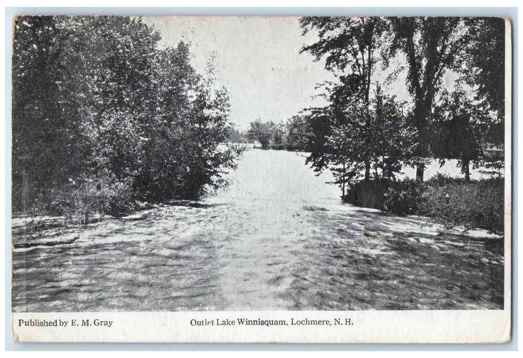 1919 Outlet Lake Winnisquam Water Flows Down Lochmere New Hampshire NH Postcard