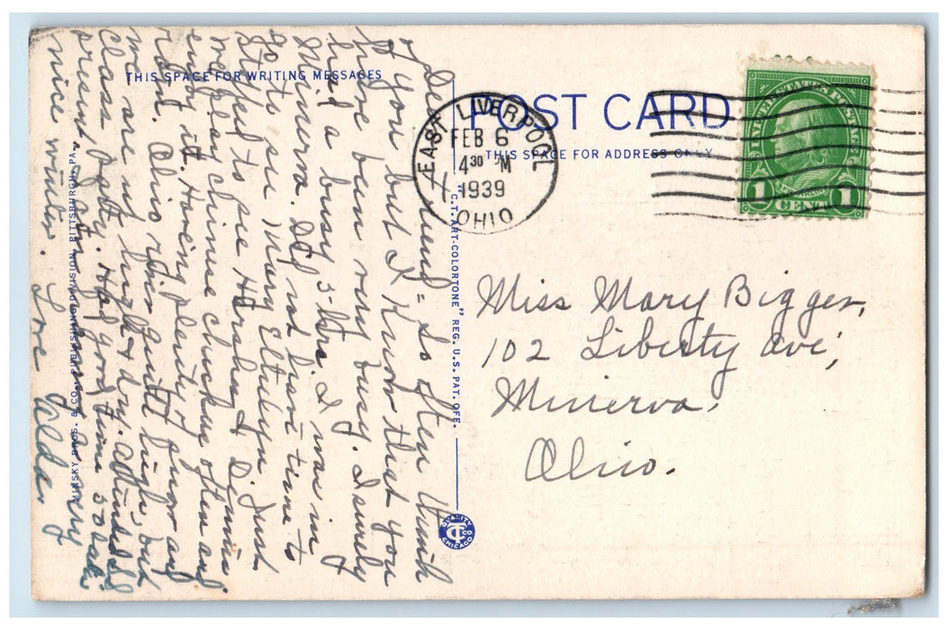 1939 Country Club Exterior Scene East Liverpool Ohio OH Posted Flowers Postcard