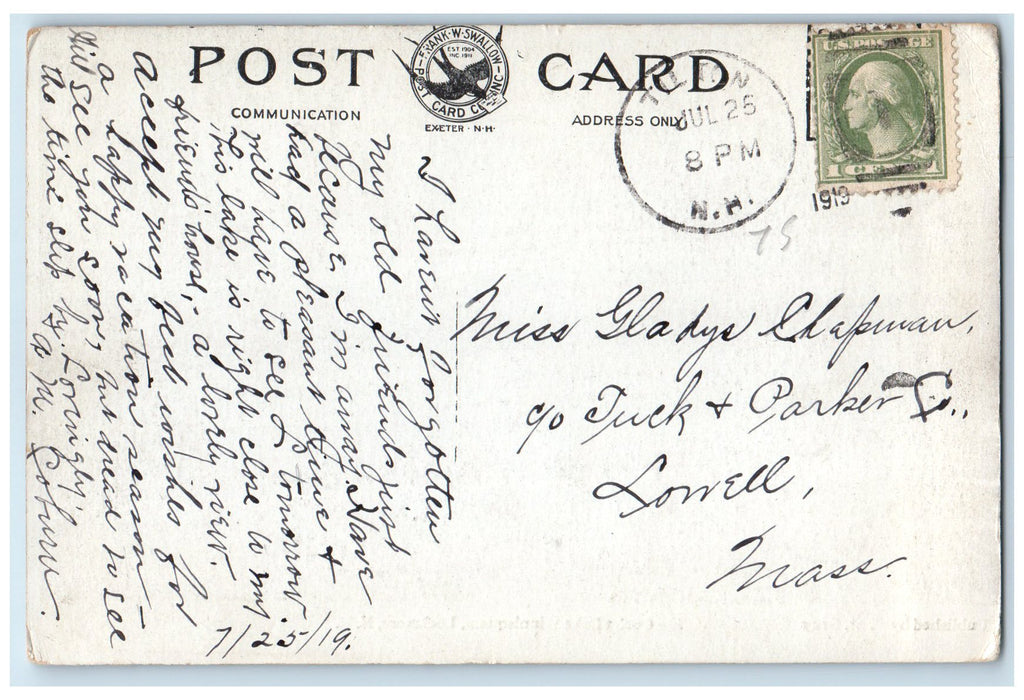 1919 Outlet Lake Winnisquam Water Flows Down Lochmere New Hampshire NH Postcard