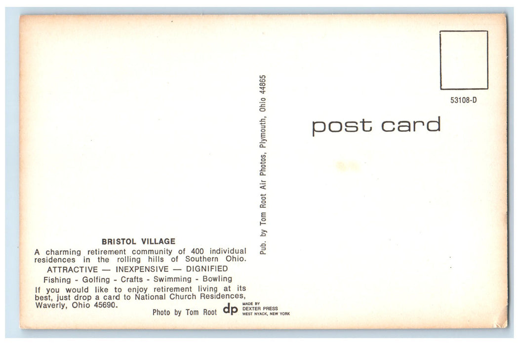 c1950's Bristol Village Retirement Community Waverly Ohio OH Unposted Postcard