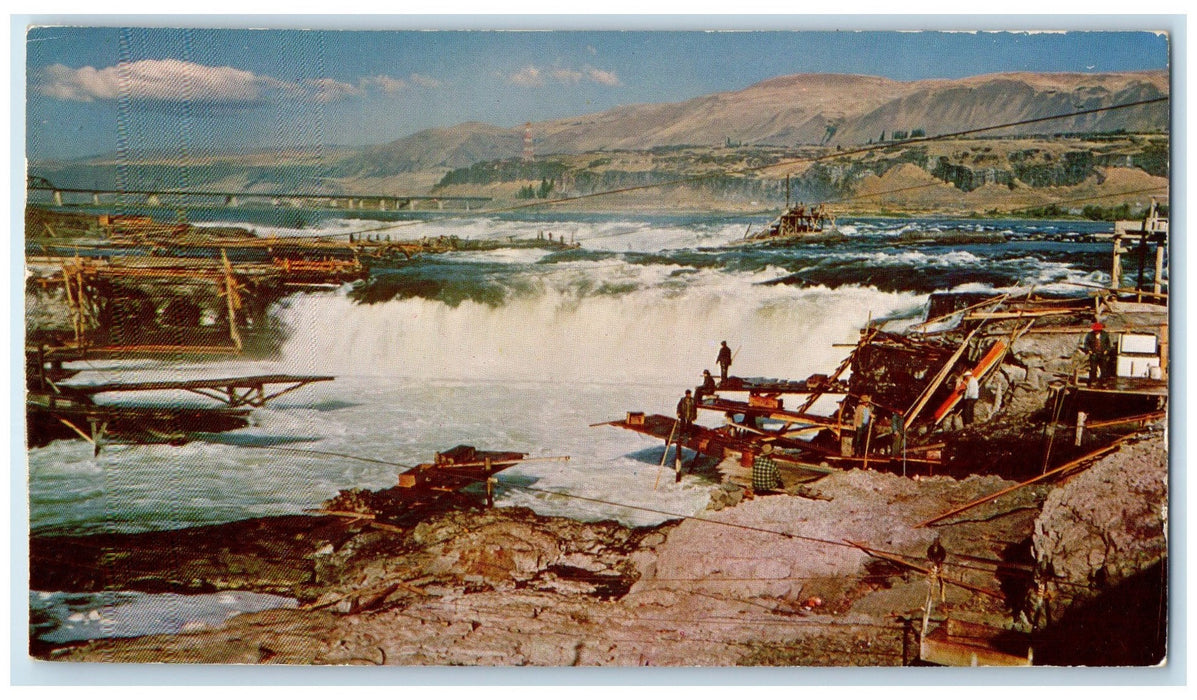 1966 Celilo Falls On The Columbia River Fishing Celilo Falls Oregon OR Postcard