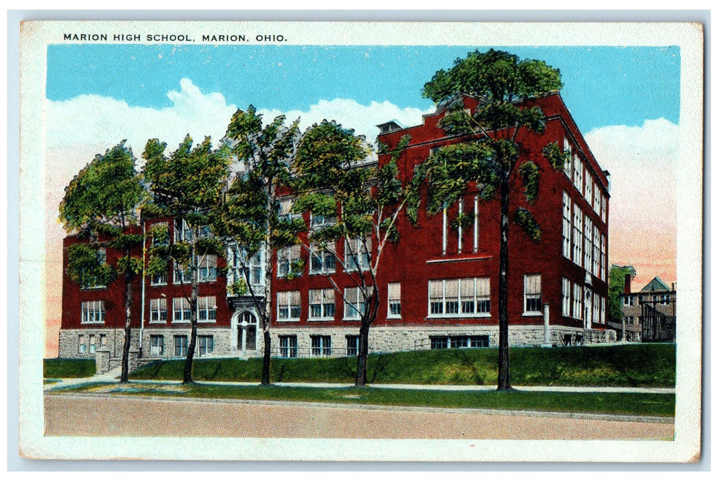 c1920's Marion High School Campus Building Roadside Tree Marion Ohio OH Postcard