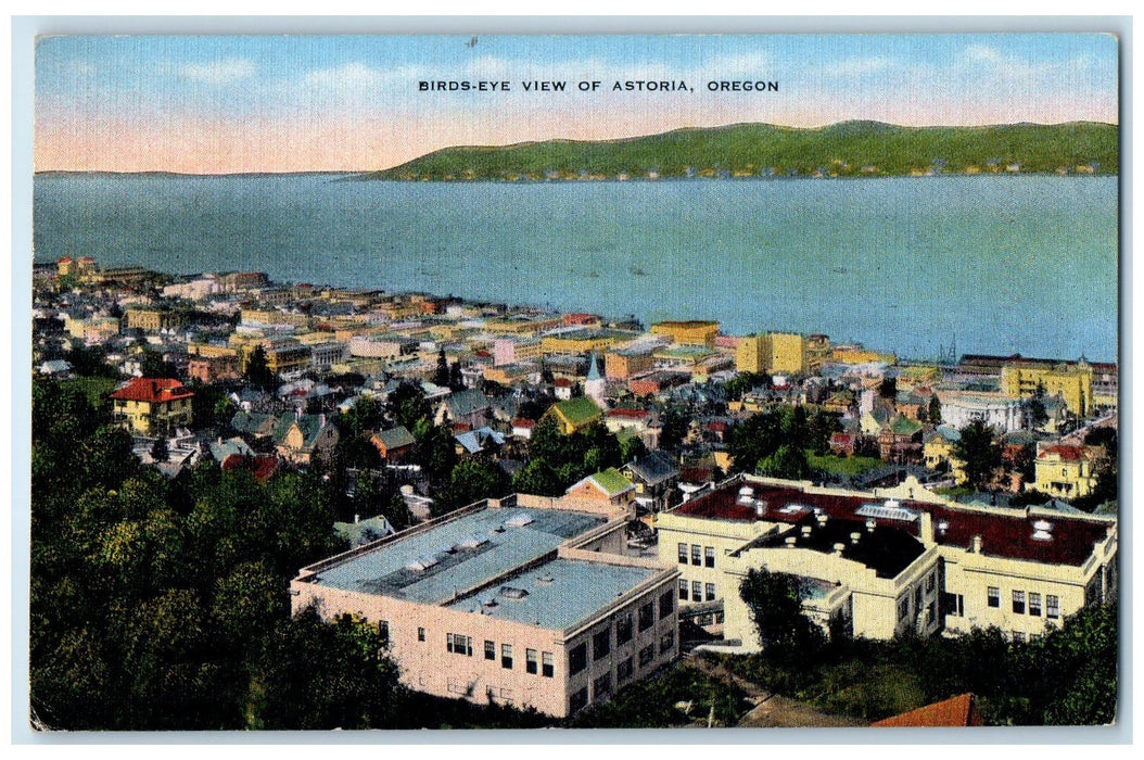 1948 Birds Eye View Lake River Buildings Houses Of Astoria Oregon OR Postcard