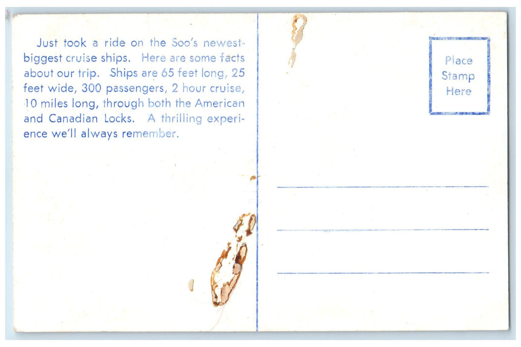 c1920's Famous Soo Locks Boat Trip Biggest Newest Cruise Ship Passenger Postcard