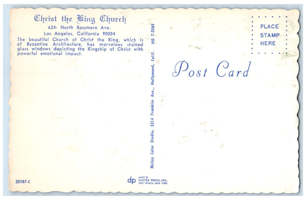 c1960's Christ The King Church Interior Scene Los Angeles California CA Postcard