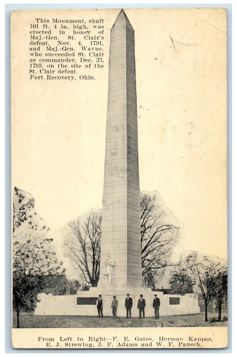 1913 Monument Shaft In Honor Of Major Generals Fort Recovery Ohio OH Postcard