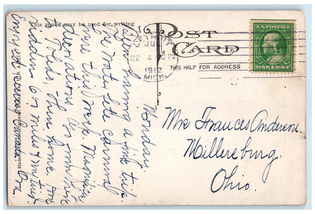 1912 Hotel Charlevoix Restaurant Building Classic Car Detroit MI Posted Postcard