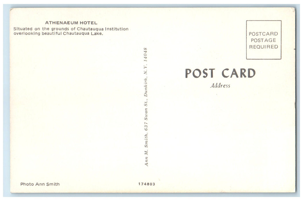 c1950's Athenaeum Hotel Grounds of Chautauqua Institute New York NY Postcard