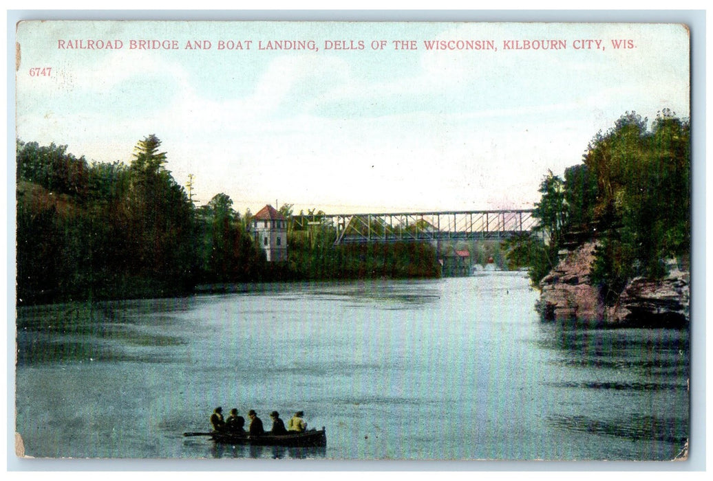 c1910's Railroad Bridge Boat Dells Of The Wisconsin Kilbourn City WI Postcard