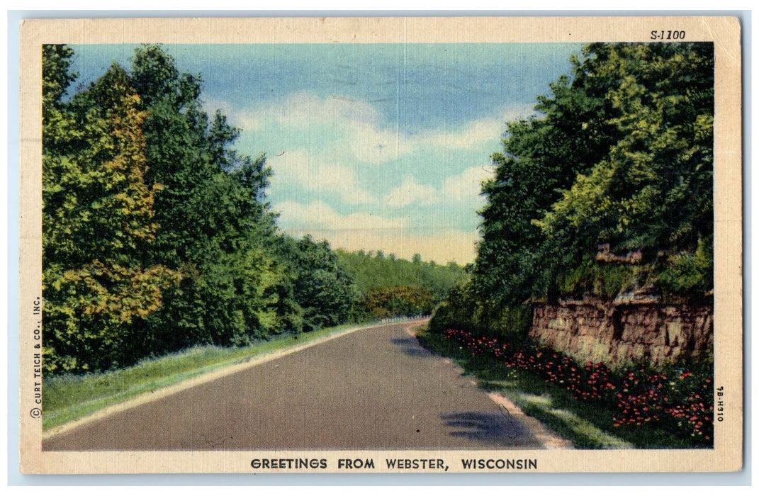 1955 Greetings From Webster Country Road Wisconsin WI Posted Vintage Postcard