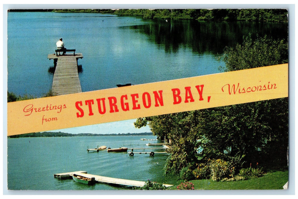 1962 Greetings From Sturgeon Bay River Boats Scene Wisconsin WI Posted Postcard