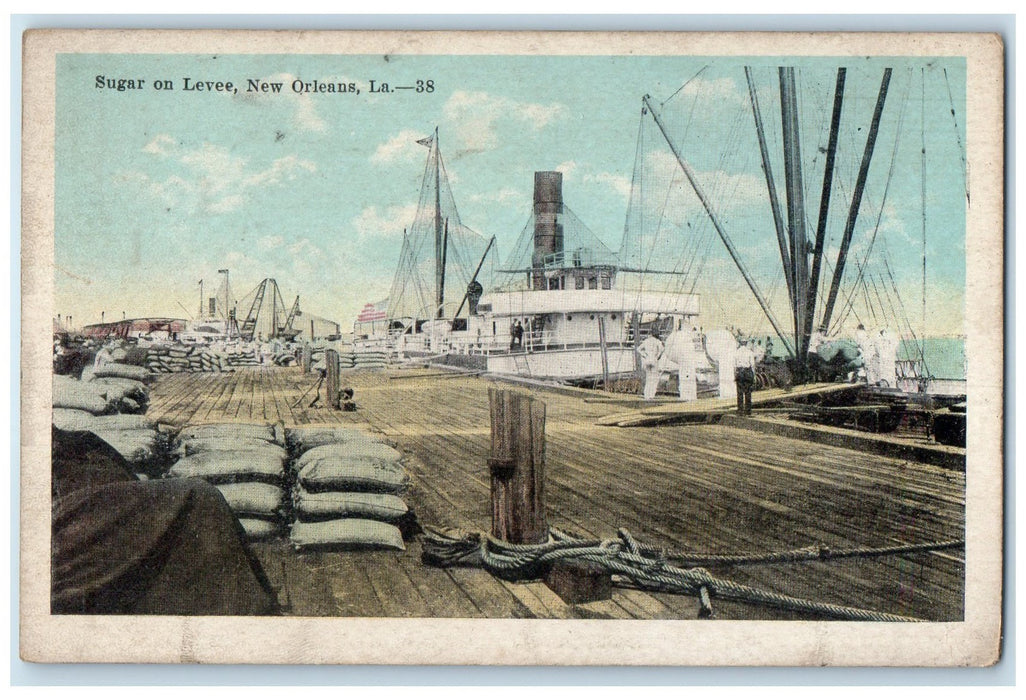 c1920's Sugar On Leeve Port Cargo Shipment New Orleans Louisiana LA Postcard