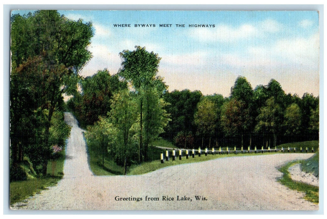 1942 Greetings From Rice Lake Where Byways Meet The Highways WA Posted Postcard