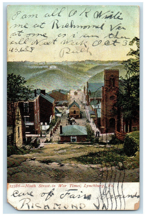 c1920's Ninth Street In War Times Houses Church Lynchburg Virginia VA Postcard