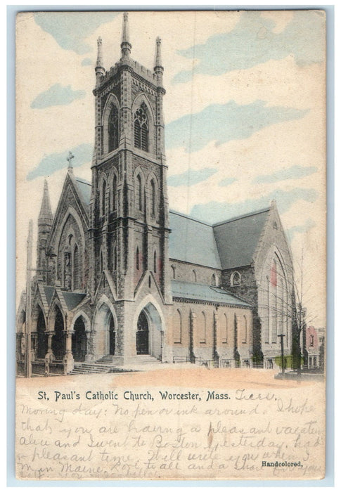 1907 St. Paul's Catholic Church Exterior Worcester Massachusetts MA Postcard